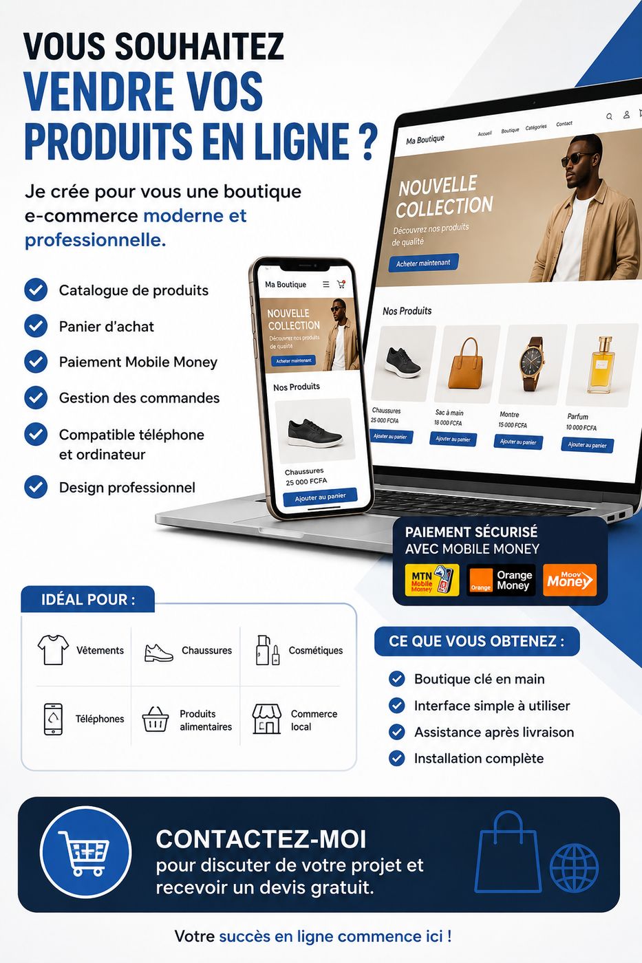 Création de boutique e-commerce professionnelle avec paiement Mobile Money - Bijoux & Accessoires à vendre sur Mafoura Guinée - Vue principale